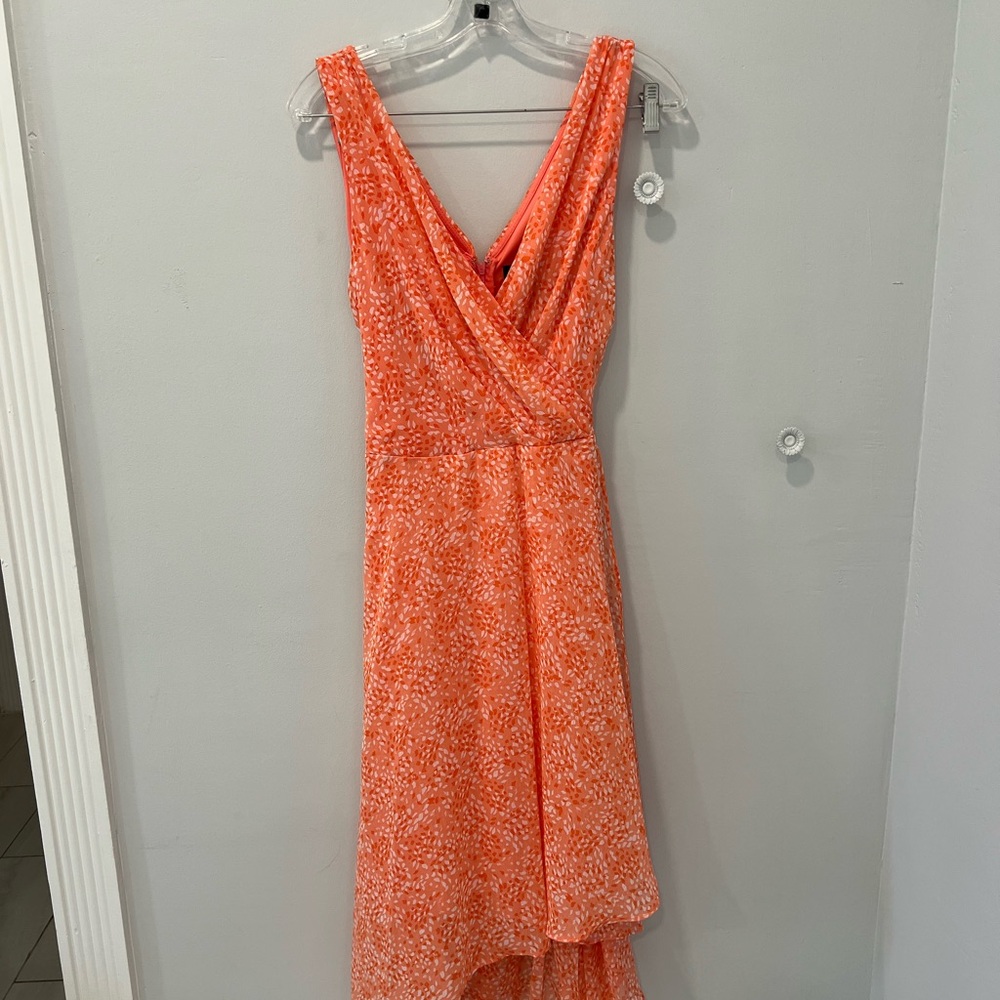 DKNY Tangerine Orange High-Low Asymmetrical Wrap Chiffon Sundress